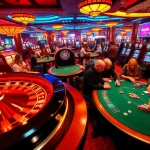 88AA casino players eagerly engaging at poker tables under vibrant lights.