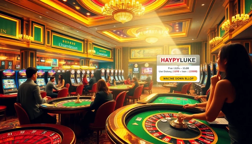 Exciting Khuyến Mãi Happyluke scene showcasing players at a colorful casino table.