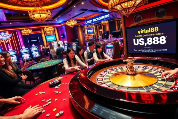 Viral88 promotes excitement at a thrilling roulette table, with colorful chips and engaging players in action.