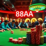 Experience the thrill of 88AA at a vibrant poker table, filled with colorful chips and an engaging atmosphere.