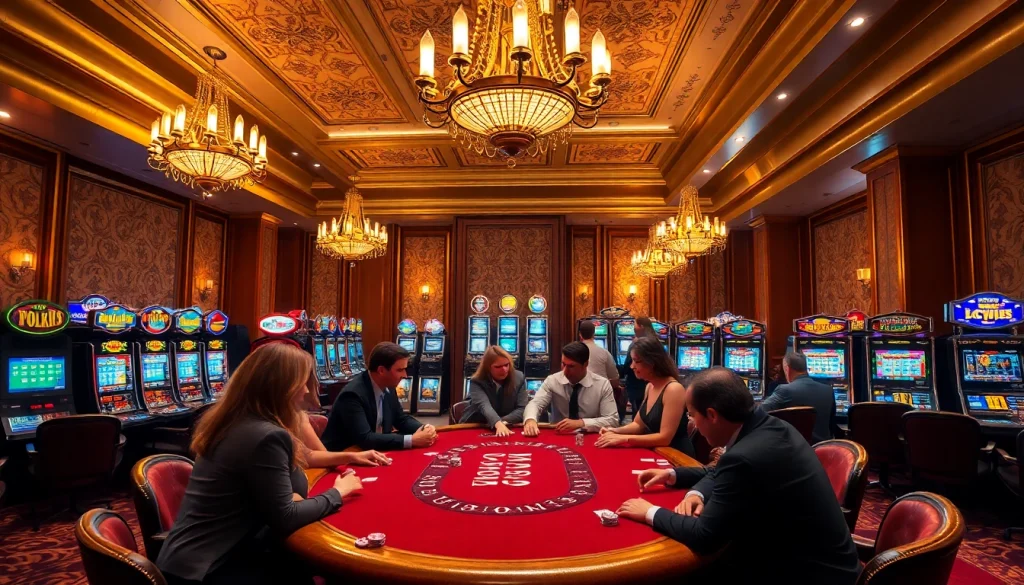 The lively poker table scene at https://98win9.dev/ showcases thrilling gambling action with dealers and players in a luxurious casino setting.