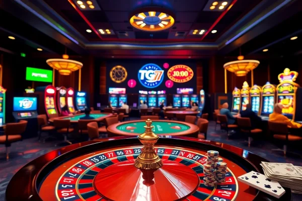 Experience the excitement of TG777 PH online casino gaming with roulette, cards, and vibrant slot machines.