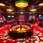 Players enjoying the thrill of live dealer games at U888 Casino, with vibrant slot machines and roulette wheels.