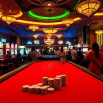 Experience AAAJILI Casino's thrilling games with vibrant slot machines, poker tables, and excited players.