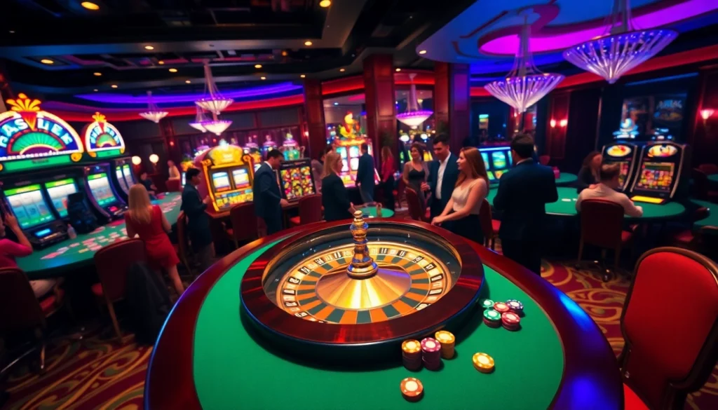 Happyluke casino scene featuring players engaged at a roulette table, creating an exciting atmosphere.