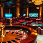 Engage with exciting Nha Cai F168 gaming at a luxurious casino, featuring vibrant roulette tables and interactive betting interfaces.