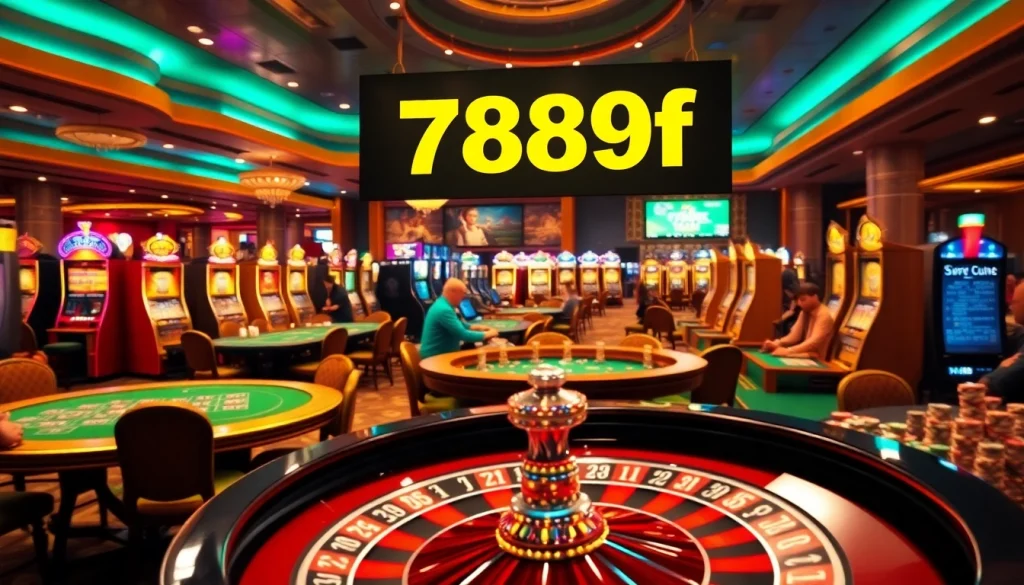 Players enjoy exciting games at a casino featuring 789f slot machines and colorful casino tables.