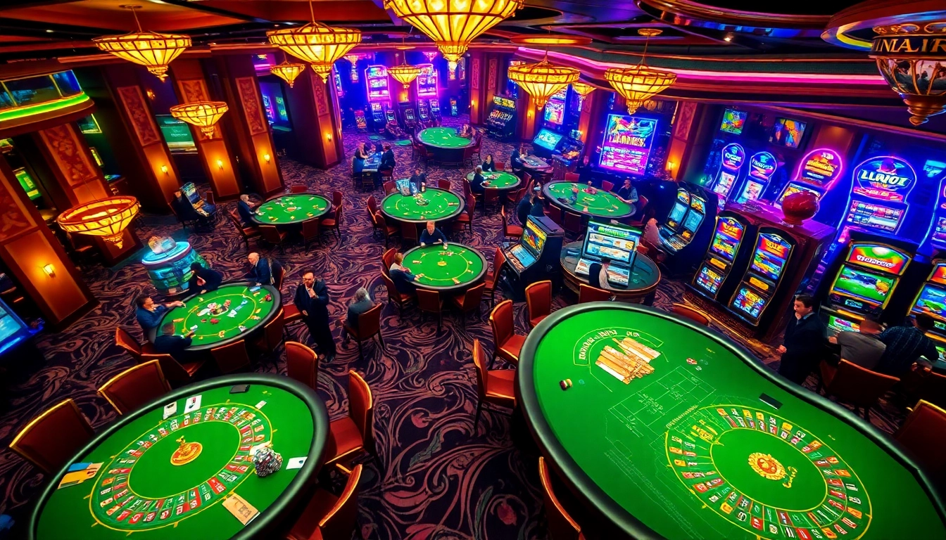 Experience the thrill of winning at the e28 casino tables filled with excited players and vibrant slot machines.