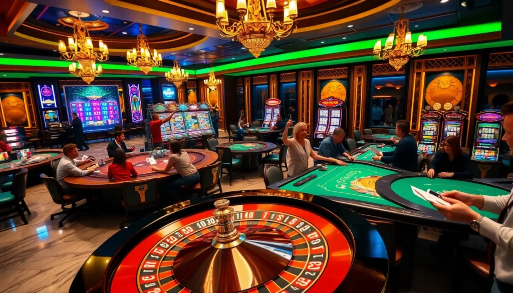 Players enjoying a thrilling poker game at a luxurious casino with 888b branded features.
