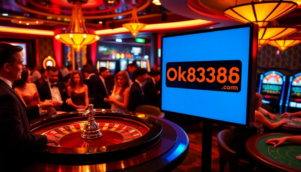 Discover exhilarating casino action at ok8386.com with players celebrating victories at the roulette wheel.