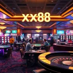 Experience the excitement of casino gaming with XX88, featuring lively poker tables, vibrant slot machines, and thrilling roulette wheels.