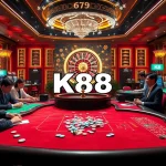 K88 Casino scene showcasing players celebrating wins at poker tables.