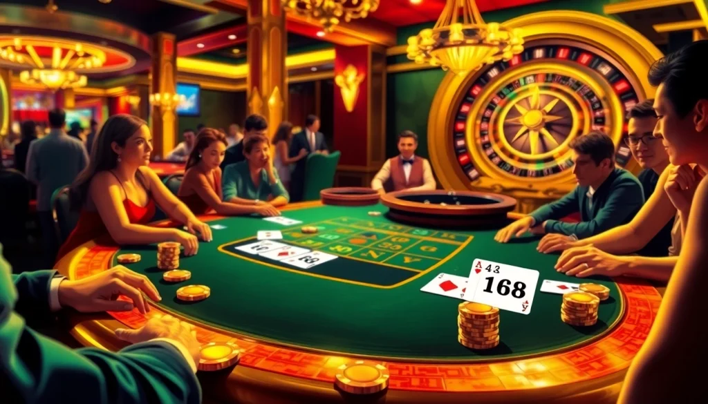 C168 poker chips and cards on a luxurious casino table, capturing the excitement of high-stakes gaming.